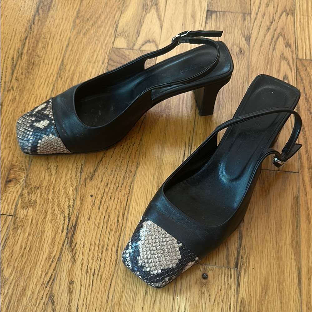 Aeyde Snake Print Slingback Heels
